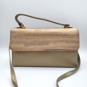 Vintage Naturalizer Gold Leather Evening Bag Crossbody Clutch Metallic Purse 90s